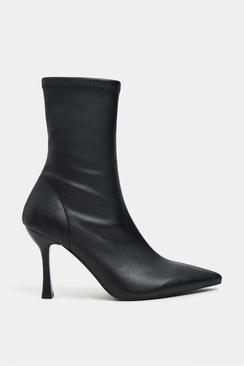 PALMA Black Matte Stretch Pointed-Toe Ankle Boots – 8 cm Stiletto Heel