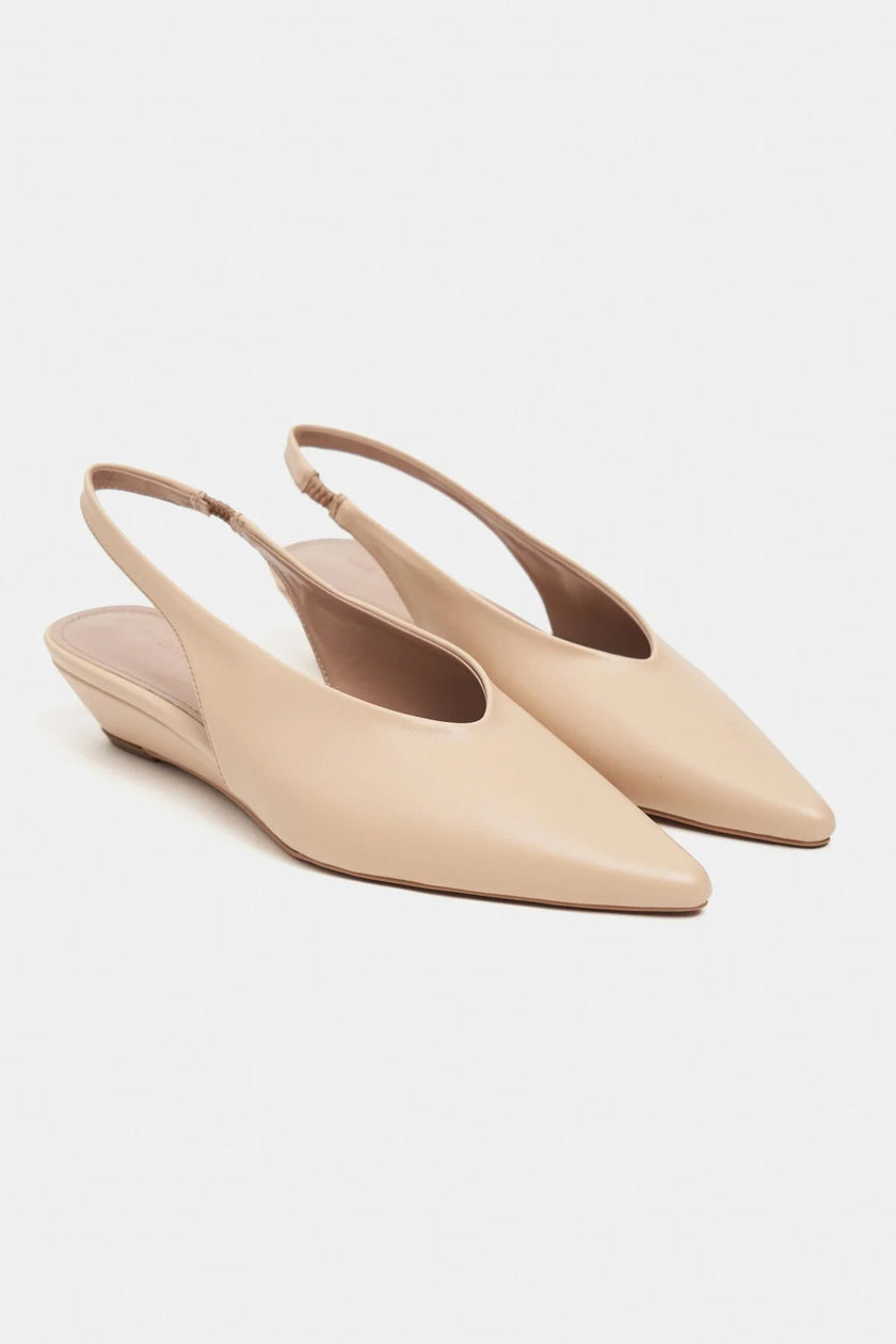 NINO Nude Matte Pointed Toe Back Strap Women’s Wedge Heel Shoes