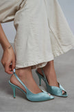 ROXY Turquoise Satin Ankle Strap Open Toe Women’s Heels