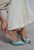 ROXY Turquoise Satin Ankle Strap Open Toe Women’s Heels