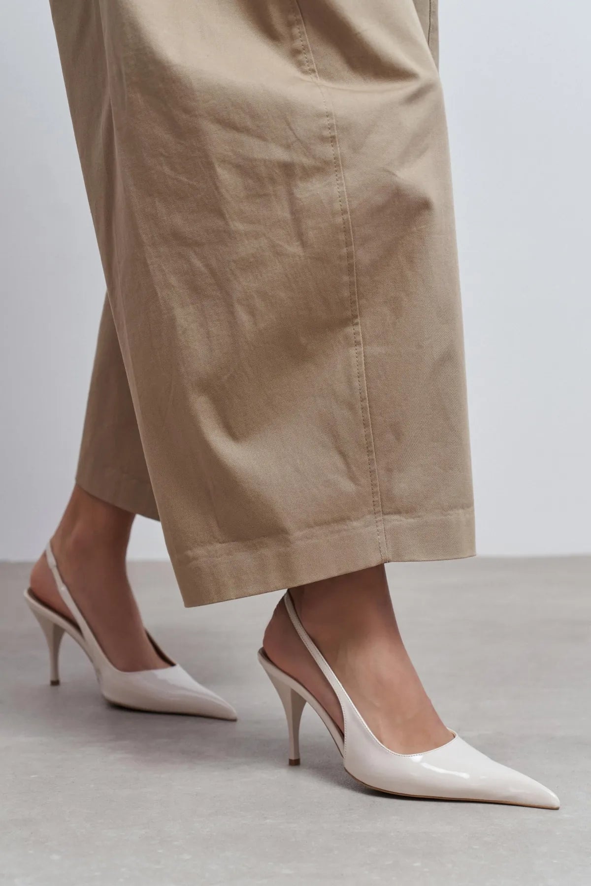 MEHRU Beige Patent Buckle Detail Pointed Toe Women’s Heels