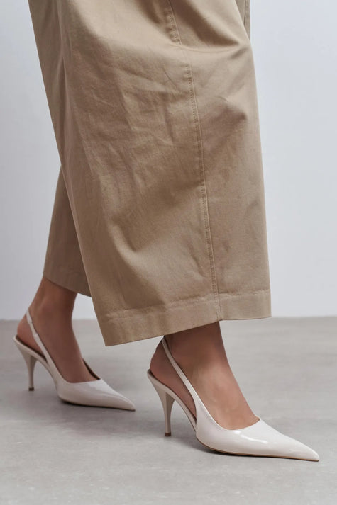 MEHRU Beige Patent Buckle Detail Pointed Toe Women’s Heels