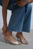 SALVA Sand Beige Satin Pointed Toe Open Front Women’s Heels