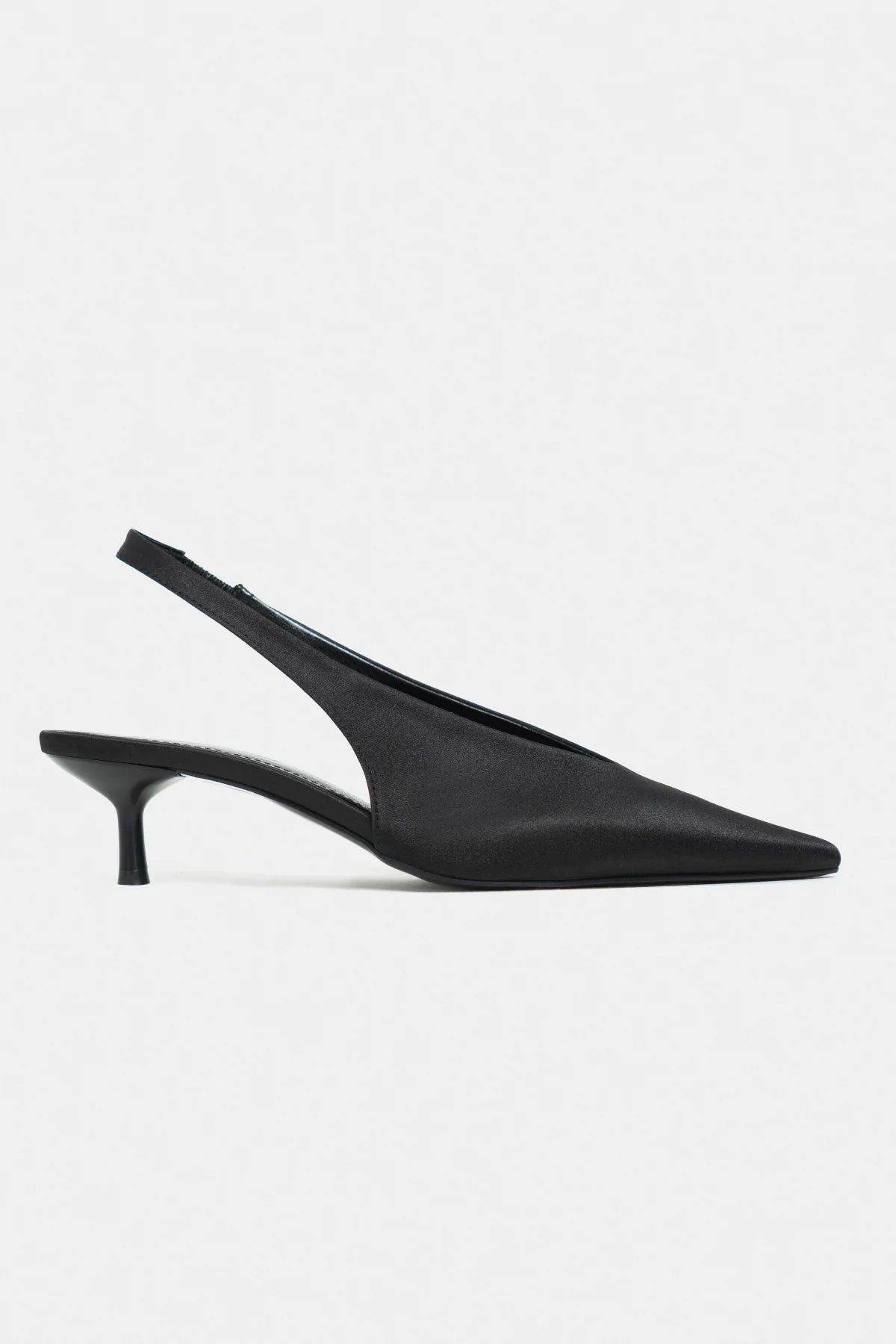 MELVIN Black Satin Women’s Heeled Shoes with Elastic Ankle Detail