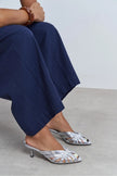ROSIE Silver Metallic Open-Toe Cage Detail Women's Heeled Slippers