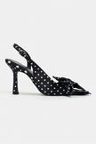 LOREA Black Polka Dot Satin Bow Detail Women’s Heels