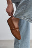 BELINDA Tan Suede Leather Studded Buckle Detail Women’s Ballerina Flats