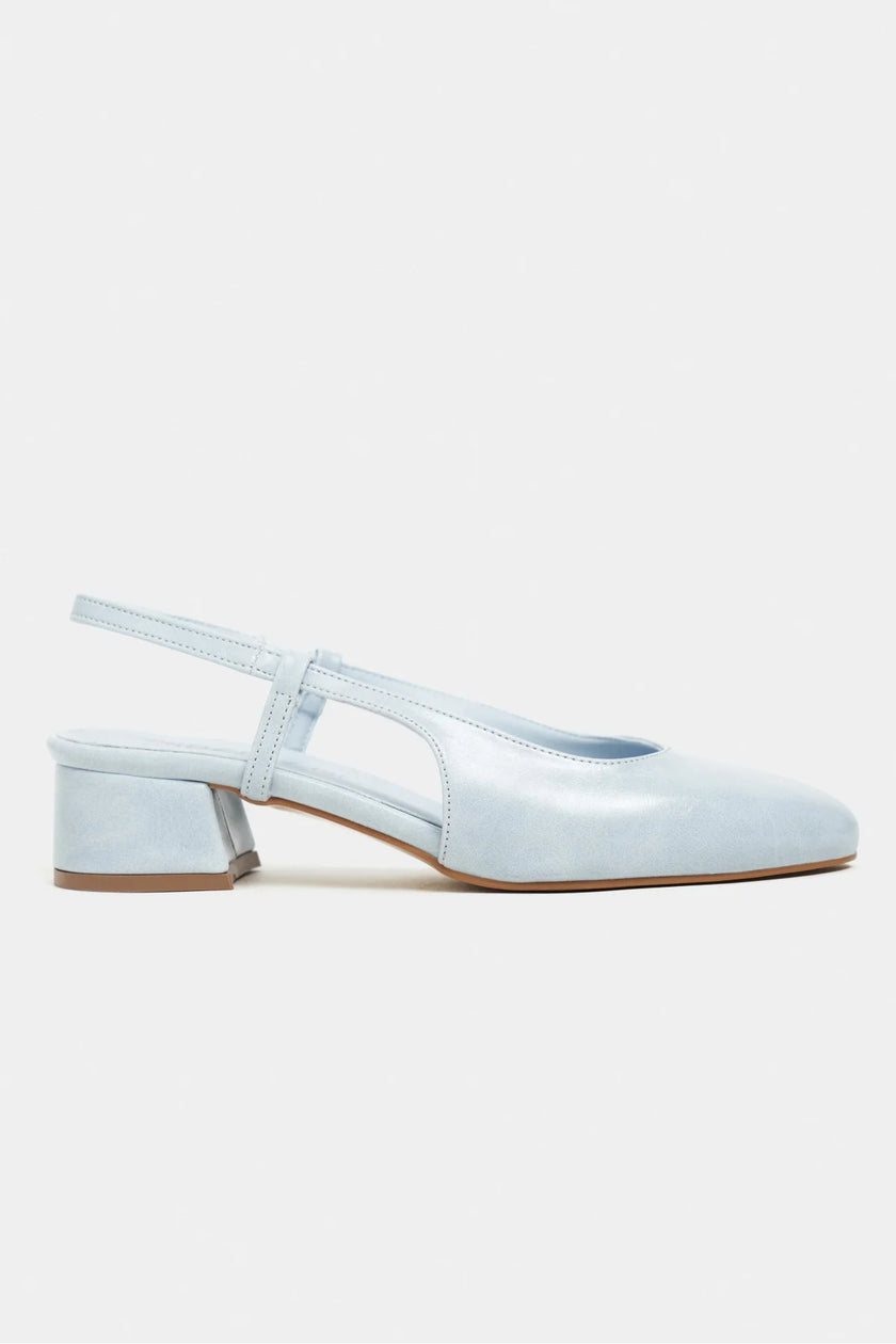 HARMONY Baby Blue Rustic Pattern Square Toe Buckle Detail Women’s Ballerina Shoes