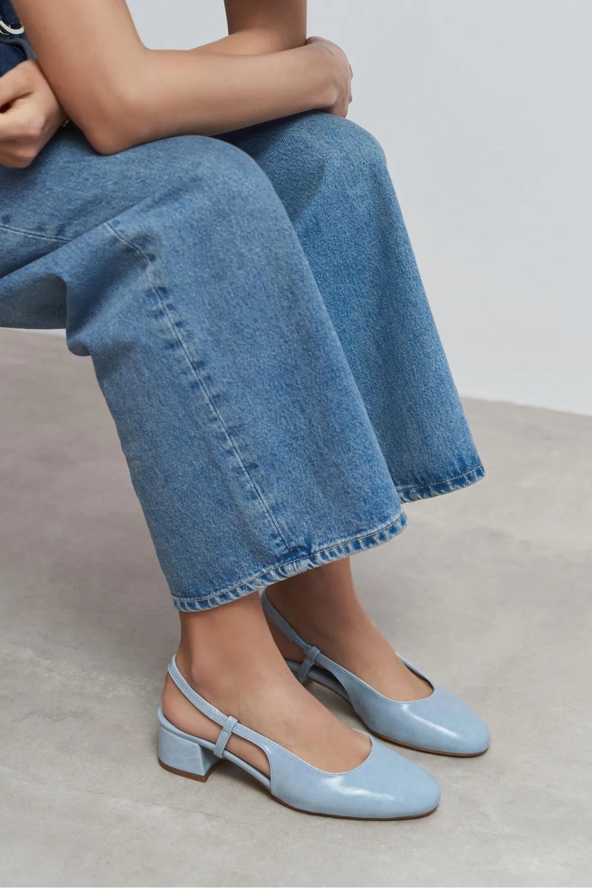 HARMONY Baby Blue Rustic Pattern Square Toe Buckle Detail Women’s Ballerina Shoes