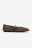 LIYEN Brown Handwoven Mary Jane Strap Women’s Ballet Flats