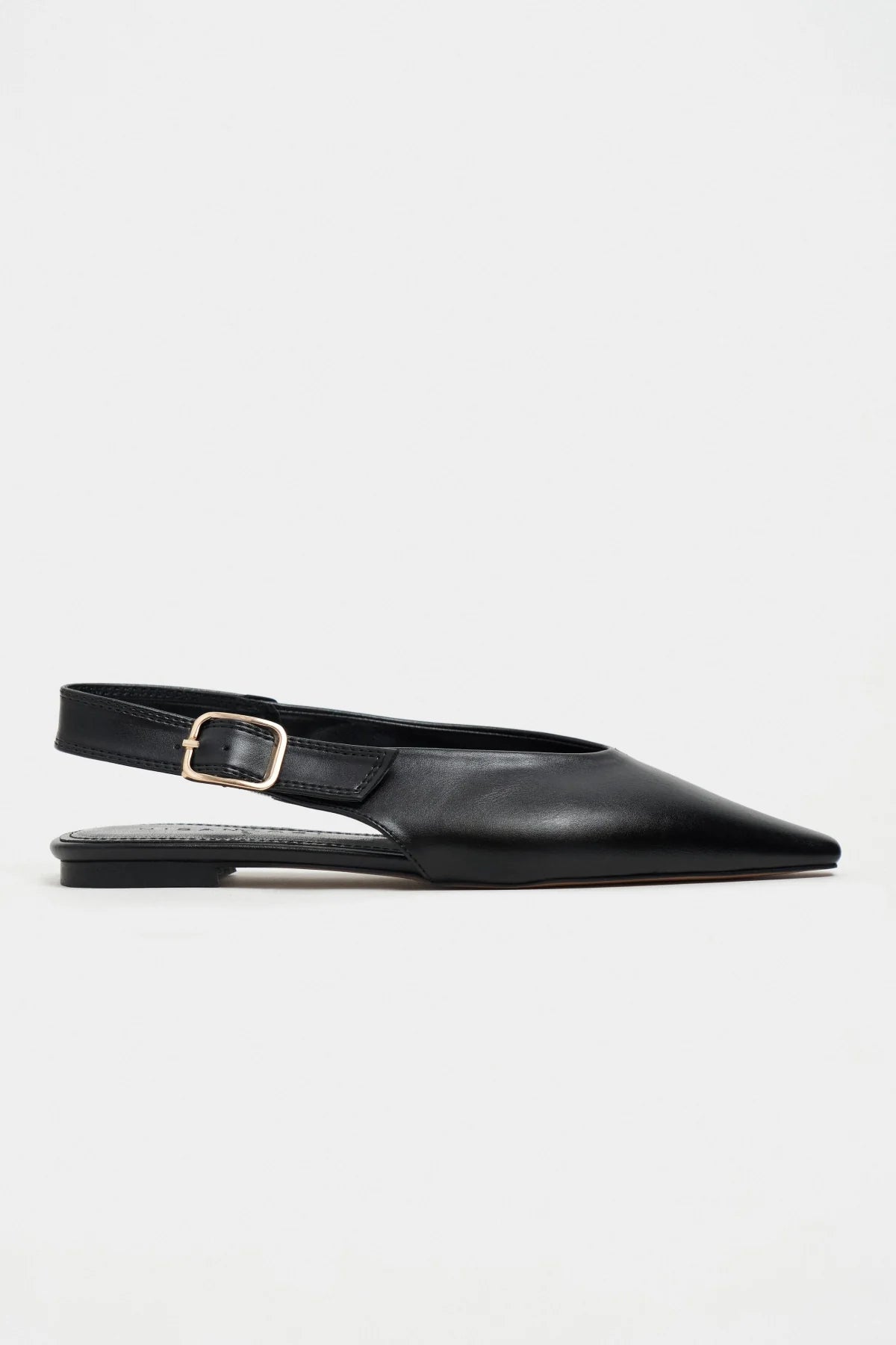 TESSA Black Matte Pointed Toe Buckle Detail Low Heel Women’s Flats