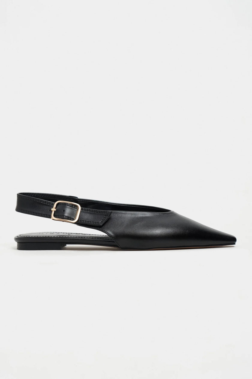 TESSA Black Matte Pointed Toe Buckle Detail Low Heel Women’s Flats