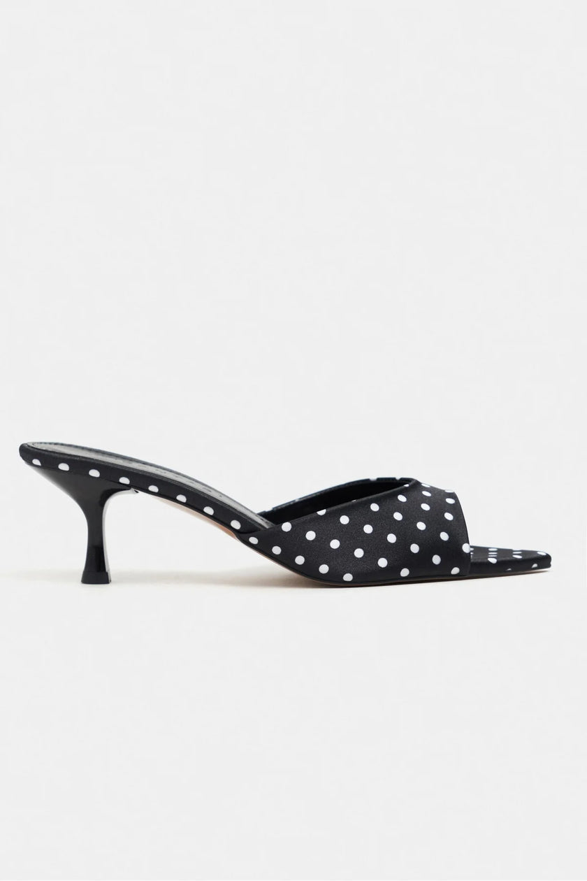 PROMISE Black Polka Dot Patterned Pointed-Toe Women's Heeled Slippers
