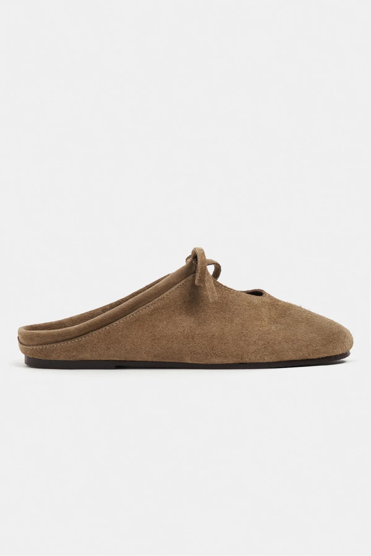 AREM Rome Beige Genuine Leather Suede Bow Detail Women's Flat Slippers