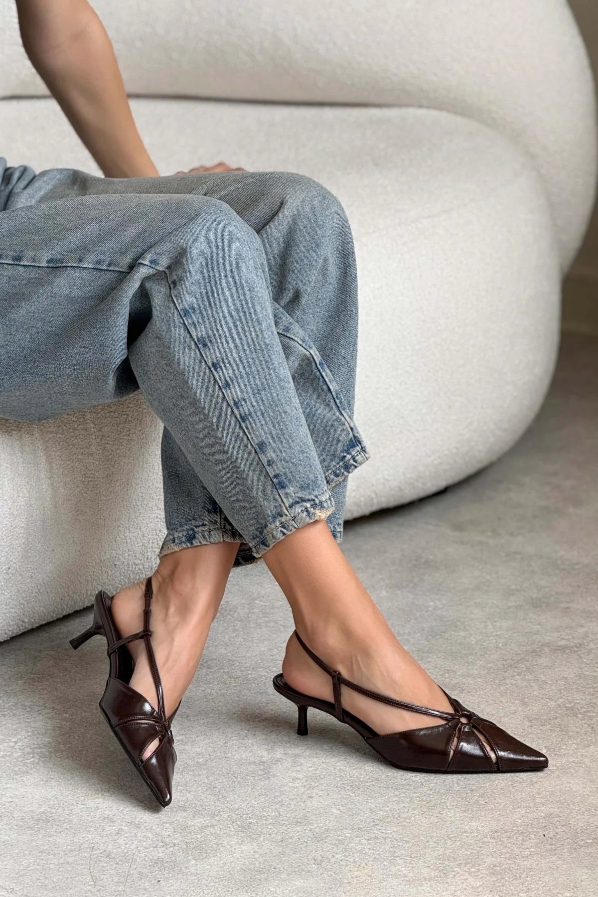 Sebastian Coffee Patterned Matte Ankle Elastic Detail Women's High Heel Shoes