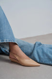 NINO Nude Matte Pointed Toe Back Strap Women’s Wedge Heel Shoes