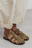 ORBIT Rome Beige Suede Genuine Leather Buckle Detail Flat Women’s Sandals