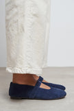 Tectum Navy Blue Suede Genuine Leather Medium-Band Flat Women's Ballet Flats