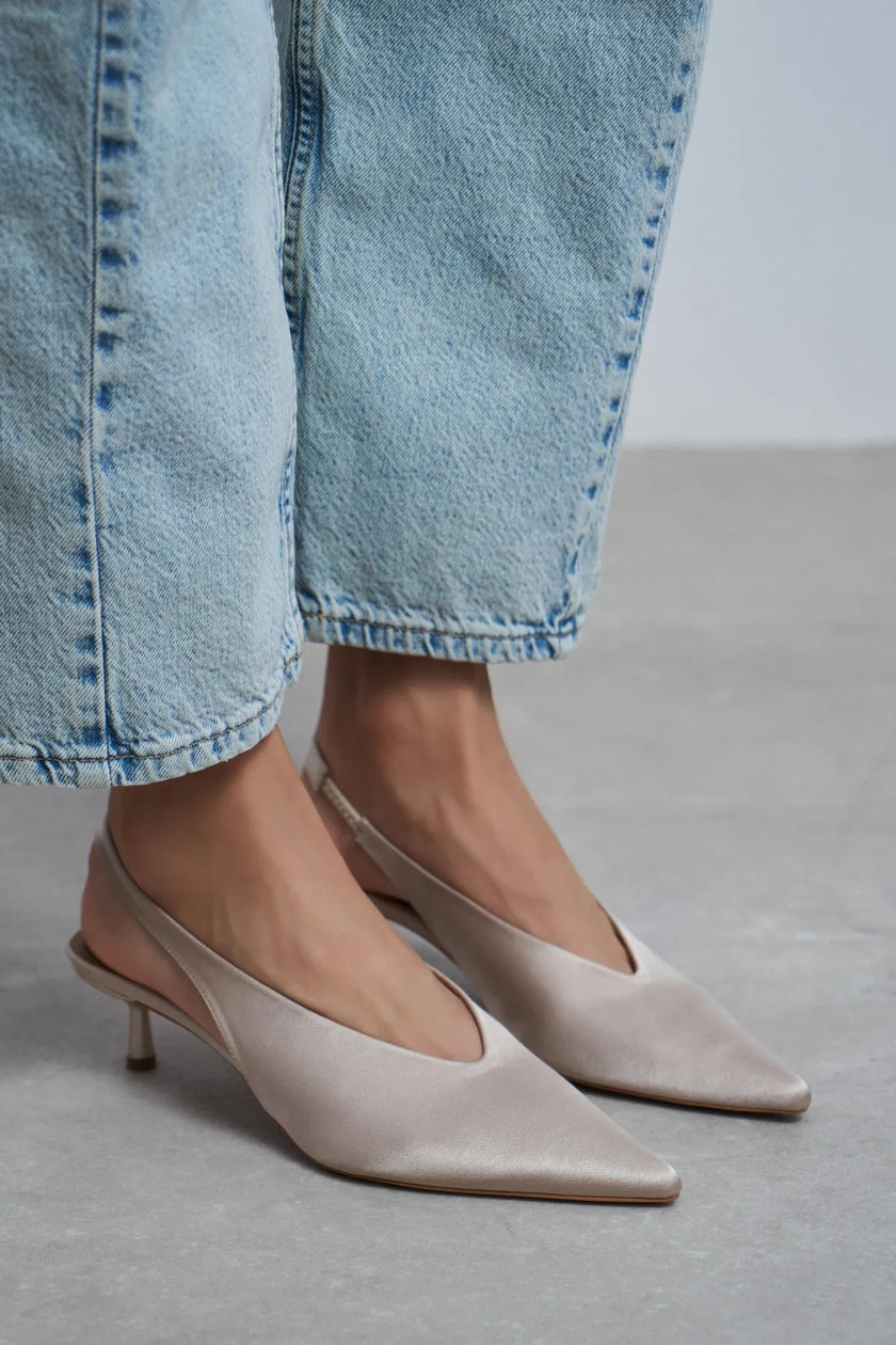 WILSON Sand Beige Satin Neoprene Slingback Women’s Heels