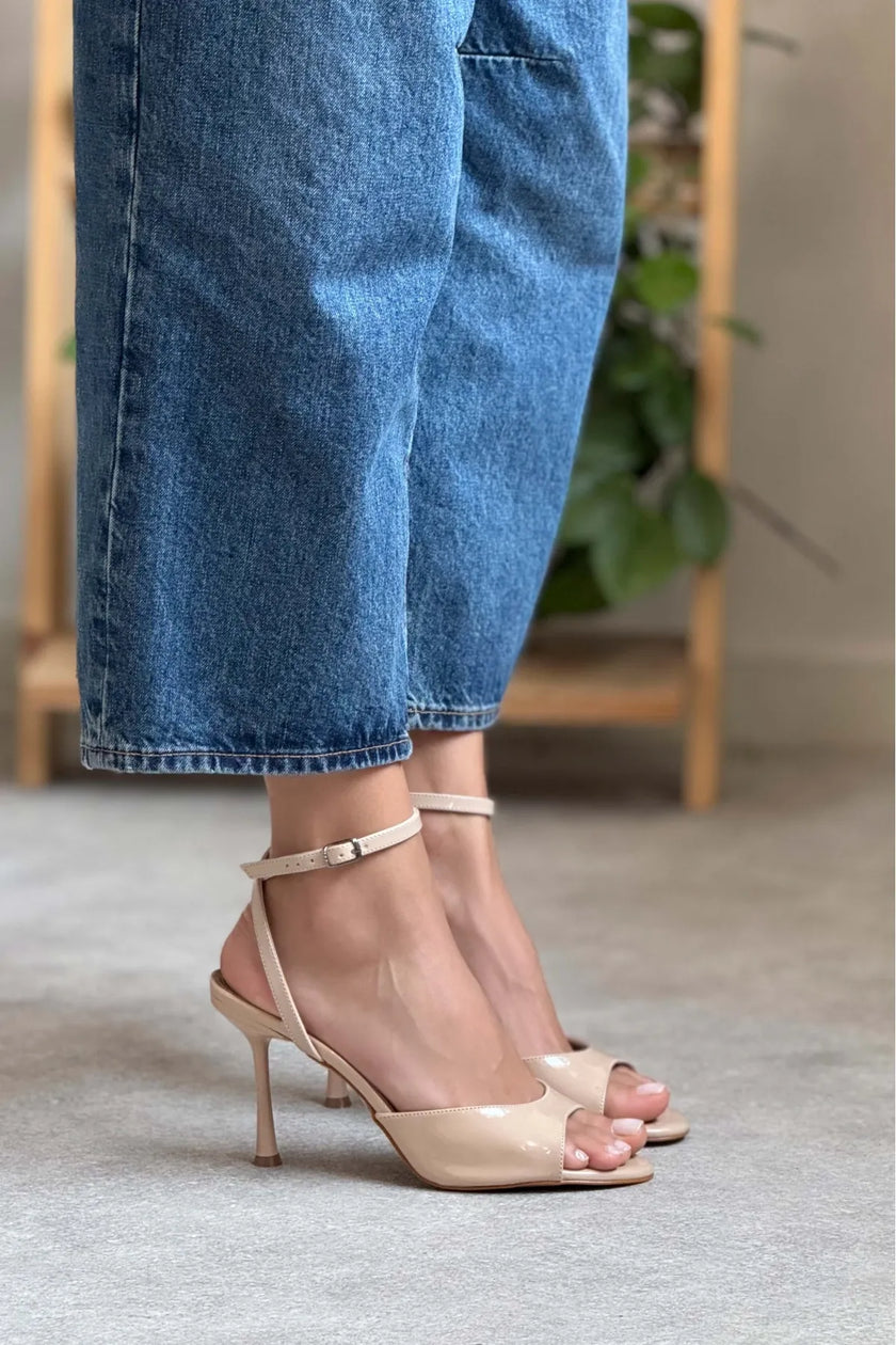 CHARMS Nude Patent Ankle-Strap Detail Women’s Slim High-Heel Shoes