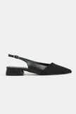 VIKTOR Black Matte Satin Pointed Toe Ankle Strap Detail Women’s Low Heel Ballet Shoes