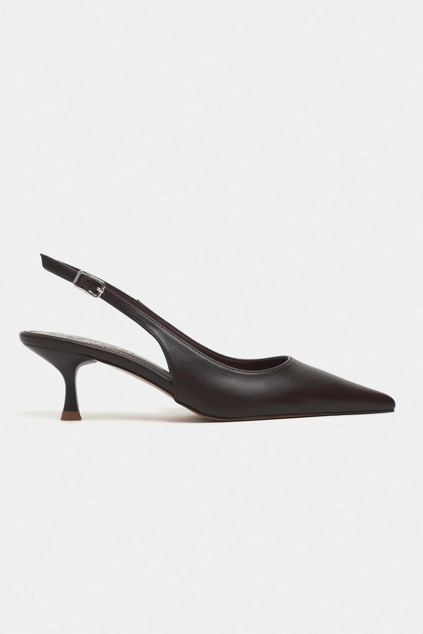 MEGY Brown Matte Slingback Pointed-Toe Women's Heels