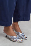 ROSIE Silver Metallic Open-Toe Cage Detail Women's Heeled Slippers