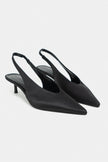 MELVIN Black Satin Women’s Heeled Shoes with Elastic Ankle Detail