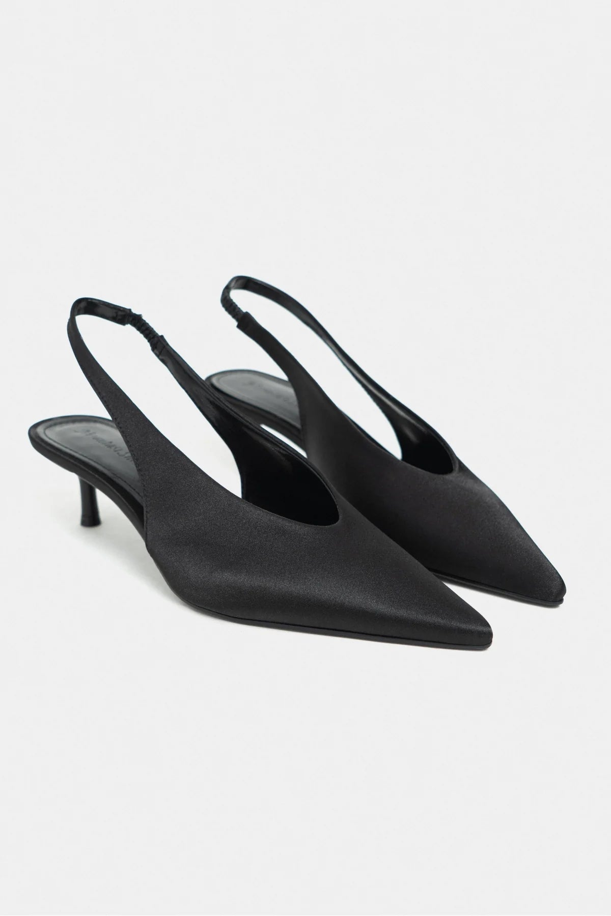 MELVIN Black Satin Women’s Heeled Shoes with Elastic Ankle Detail