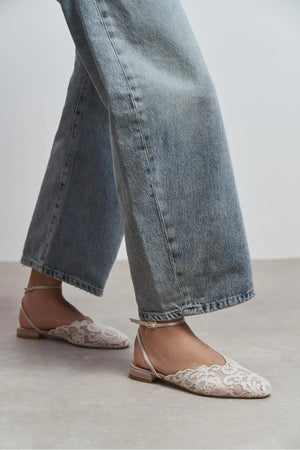 Tracy Beige Lace Detail Back-Strap Buckle Flat Sandals