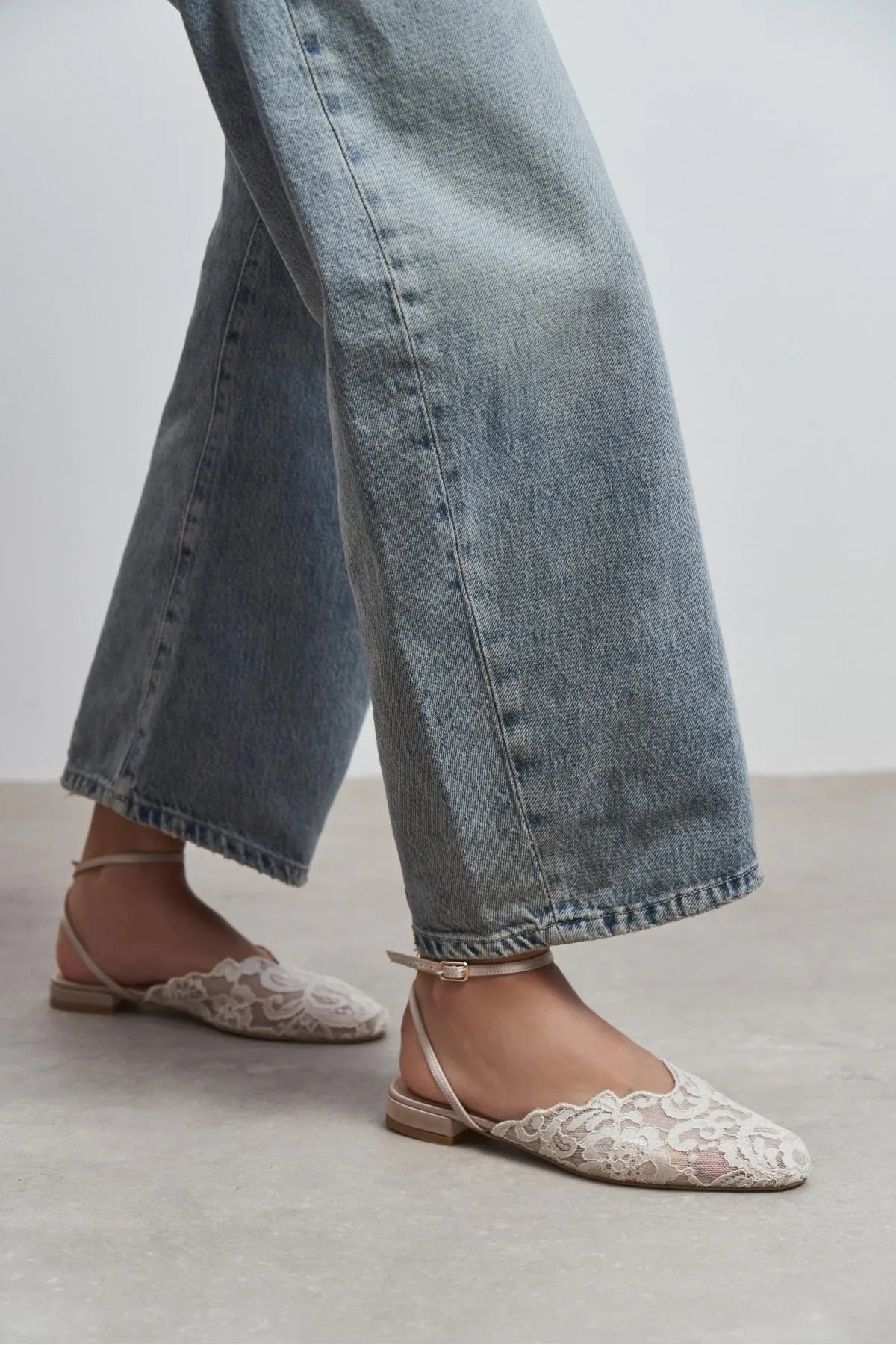 Tracy Beige Lace Detail Back-Strap Buckle Flat Sandals