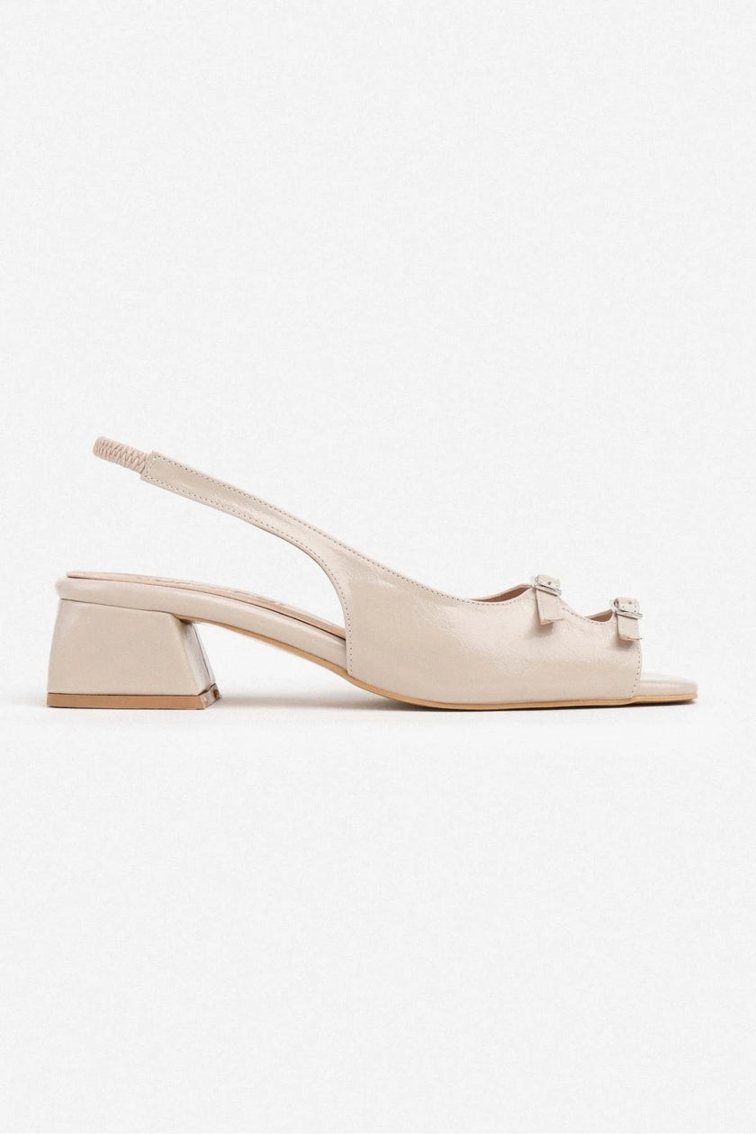 Ernest Beige Wrinkled Matte Belt Detailed Short Heeled Women's Sandals