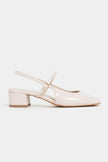 TEDY Beige Patent Square Toe Buckle Detail Slingback Women’s Low Heel Flats