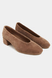 SAMIA Desert Dark Beige Genuine Suede Leather Block Heel Flats – 4 cm