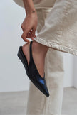 NINO Black Rustic Scuba Fabric Back Strap Pointed Toe Women’s Wedge Heels