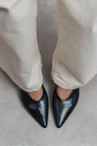 NINO Black Rustic Scuba Fabric Back Strap Pointed Toe Women’s Wedge Heels