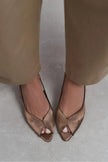 ROXY Coffee Satin Ankle Strap Open Toe Women’s Heels