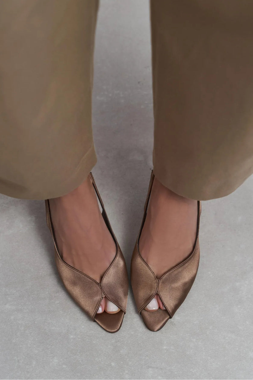 ROXY Coffee Satin Ankle Strap Open Toe Women’s Heels