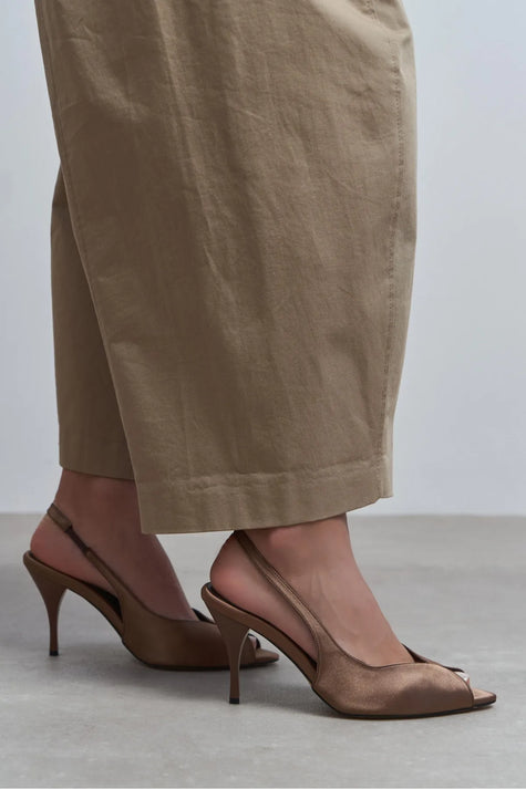ROXY Coffee Satin Ankle Strap Open Toe Women’s Heels