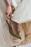 VIORA Green Rustic Buckle Detail Women’s Gold Heel Shoes