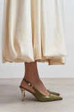 VIORA Green Rustic Buckle Detail Women’s Gold Heel Shoes