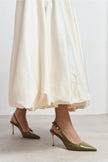 VIORA Green Rustic Buckle Detail Women’s Gold Heel Shoes