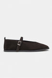Nora Bitter Brown Suede Genuine Leather Buckle Detail Flat Women's Ballet Flats