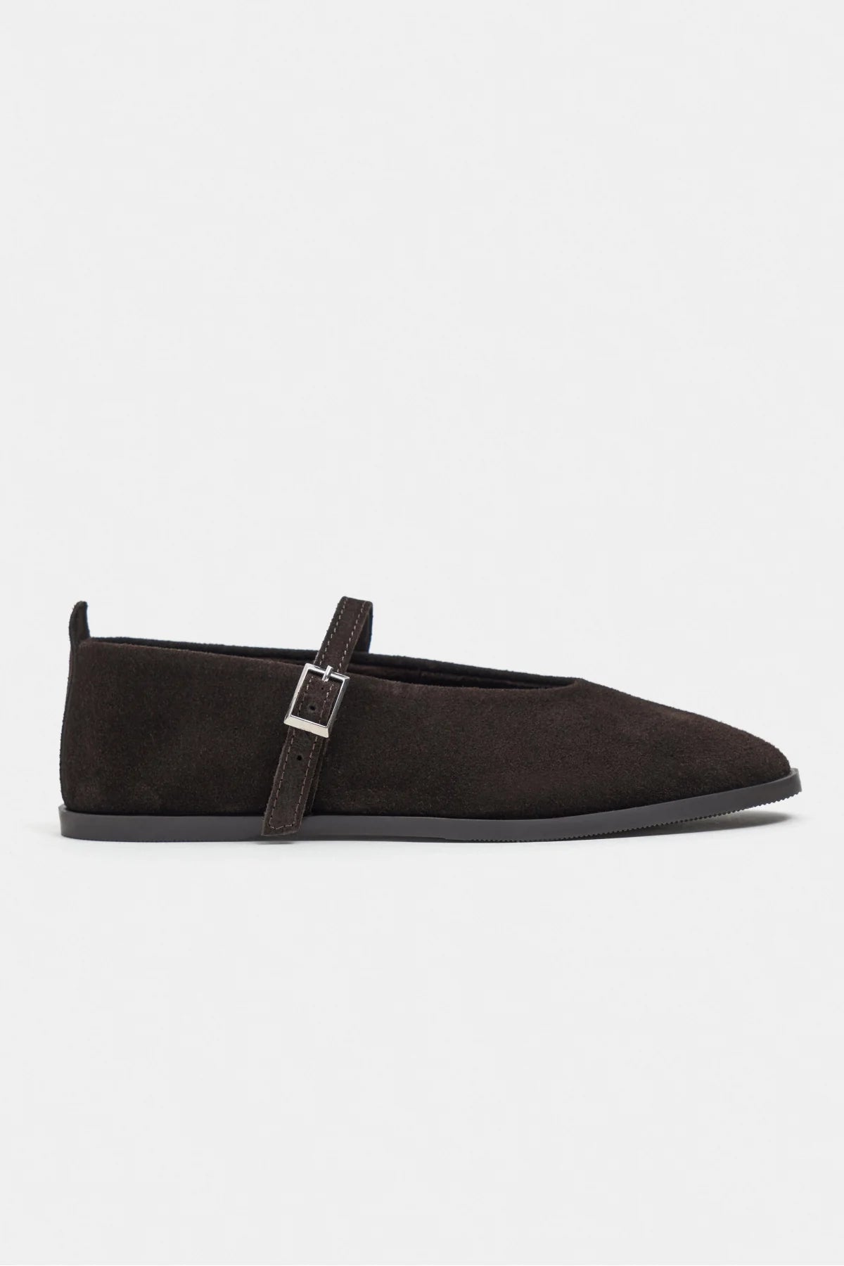 Nora Bitter Brown Suede Genuine Leather Buckle Detail Flat Women's Ballet Flats