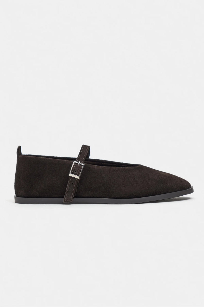 Nora Bitter Brown Suede Genuine Leather Buckle Detail Flat Women's Ballet Flats