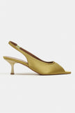 SALVA Green Satin Pointed Toe Open Front Women’s Heels