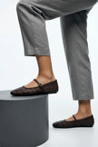 LIYEN Brown Handwoven Mary Jane Strap Women’s Ballet Flats