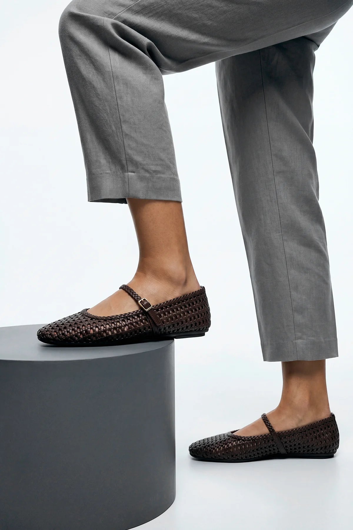 LIYEN Brown Handwoven Mary Jane Strap Women’s Ballet Flats