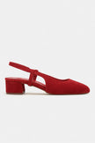 S-HARMONY Red Suede Square Toe Buckle Detail Low Heel Women’s Ballet Flats
