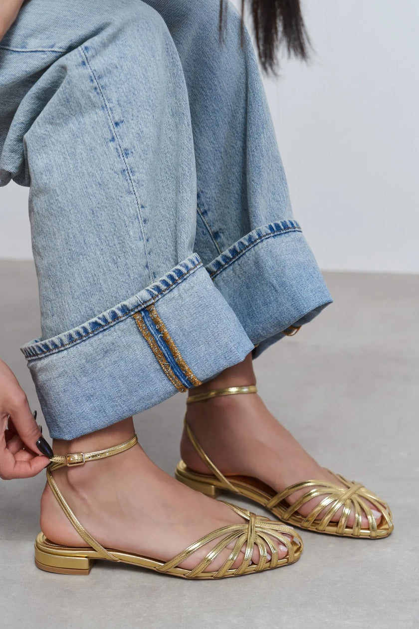 PIKA Gold Metallic Buckle Detail Women’s Sandal Flats